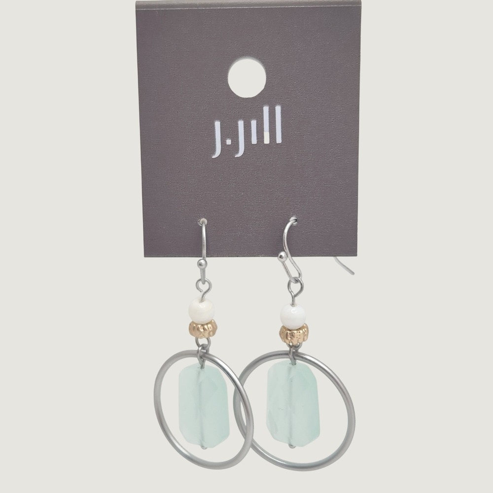 Bohemian Crystal Hoop Drop Earrings Mint Green Silver Gold Everyday Coastal